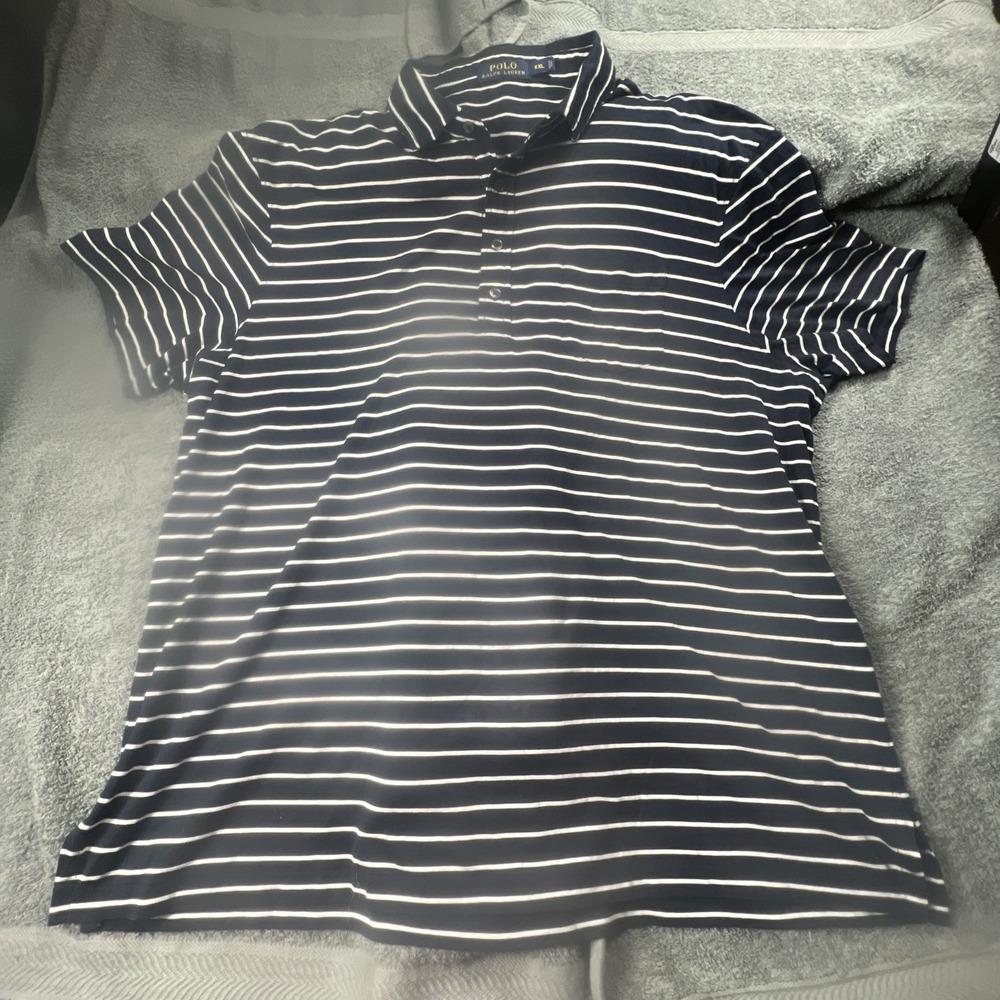 POLO Ralph Lauren Men's Classic Fit Interlock Navy Blue White Stripe Shirt XXL‎